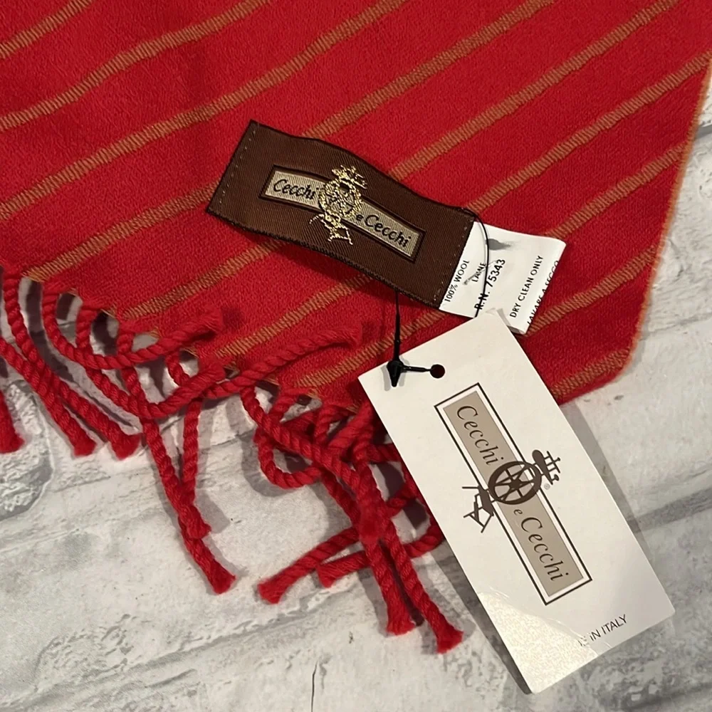 Ceechi e Ceechi 100% wool blanket scarf wrap chevron stripe red orange fringe